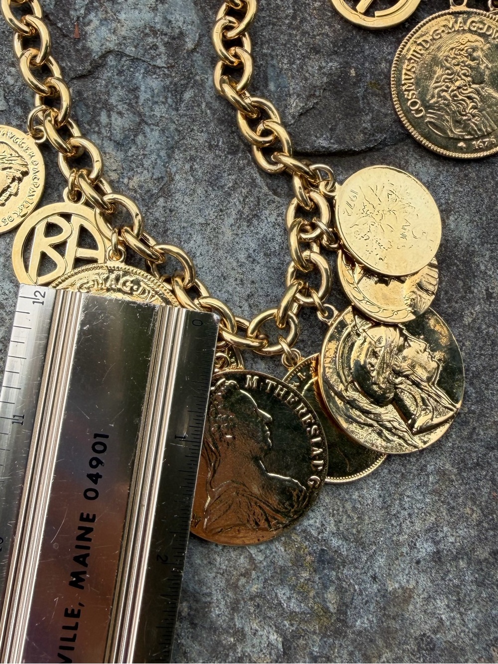 Ben-Amun 24K Gold Plated Moroccan Coin Charm Necklace Bracelet Set - Picture 8 of 13